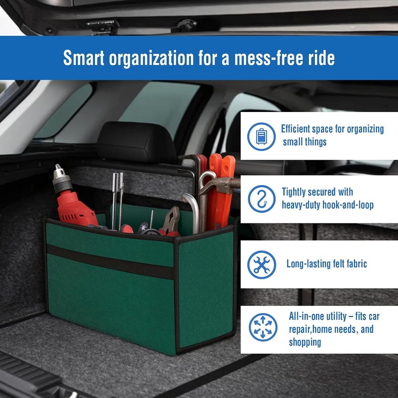 JVCV منظم صندوق السيارة الكبير ®، تخزين السيارة ومنظم ملحقات السيارة المضادة للانزلاق لمنظمة السيارة، SUV، سيدان، شاحنة، ميني فان قاعدة مضادة للانزلاق (كبير - أخضر) - Image 5