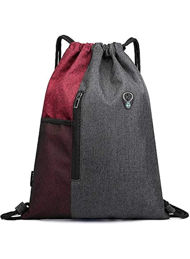 PROMASS Drawstring Sackpack Bag, Waterproof Oxford Cloth Backpack Gymsack With Pocket Gym Sports Bag And Earphone Hole Outdoor Exercise Running Swimming Backpack Unisex - Grey - Image 1