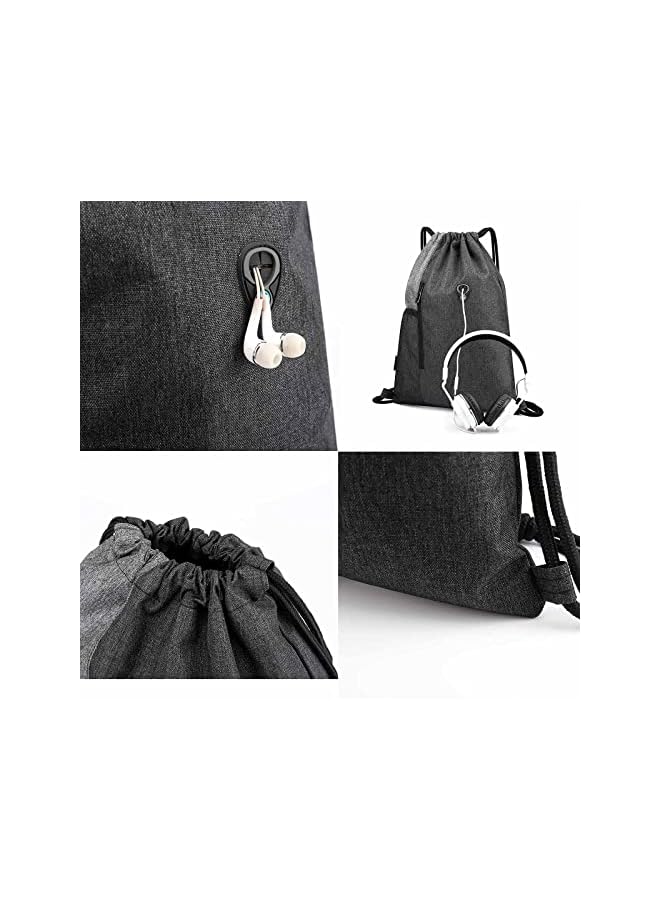 PROMASS Drawstring Sackpack Bag, Waterproof Oxford Cloth Backpack Gymsack With Pocket Gym Sports Bag And Earphone Hole Outdoor Exercise Running Swimming Backpack Unisex - Grey - Image 3