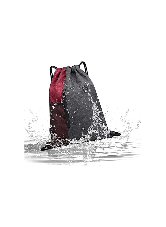 PROMASS Drawstring Sackpack Bag, Waterproof Oxford Cloth Backpack Gymsack With Pocket Gym Sports Bag And Earphone Hole Outdoor Exercise Running Swimming Backpack Unisex - Grey - Image 2