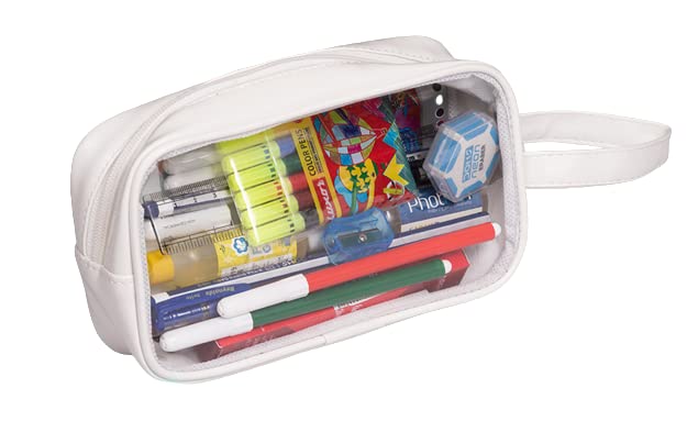 AQBAH Pvc Large Capacity Big Pencil Pouch For Girls & Boys, Transparent Pen Bag Organizer For School, Collage, Office, Cute Cosmetic Bag For Girls, Multi-Purpose Stationary Bag (White) - Image 1