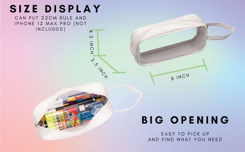 AQBAH Pvc Large Capacity Big Pencil Pouch For Girls & Boys, Transparent Pen Bag Organizer For School, Collage, Office, Cute Cosmetic Bag For Girls, Multi-Purpose Stationary Bag (White) - Image 2