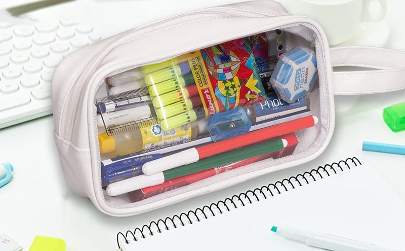 AQBAH Pvc Large Capacity Big Pencil Pouch For Girls & Boys, Transparent Pen Bag Organizer For School, Collage, Office, Cute Cosmetic Bag For Girls, Multi-Purpose Stationary Bag (White) - Image 5
