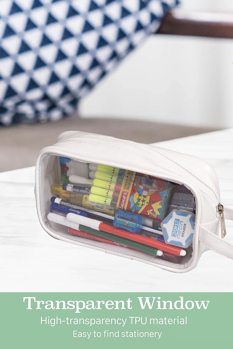 AQBAH Pvc Large Capacity Big Pencil Pouch For Girls & Boys, Transparent Pen Bag Organizer For School, Collage, Office, Cute Cosmetic Bag For Girls, Multi-Purpose Stationary Bag (White) - Image 4