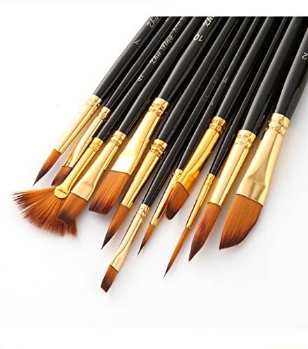 Wood Handle Durable Smooth Nylon Painting Brushes Set of 12 with Brush Bag  - Image 5