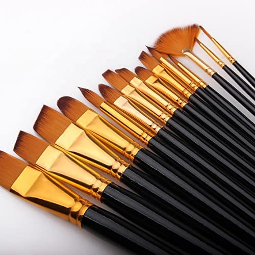 Wood Handle Durable Smooth Nylon Painting Brushes Set of 12 with Brush Bag  - Image 4