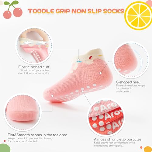 Aroveea Baby Toddler Socks Grip Non Slip Boys Girls Cotton 12 Pack for 5-7 Years Kids Ankle Cute Socks 6M-7Years - Image 3