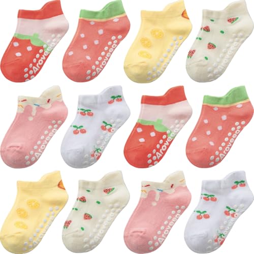 Aroveea Baby Toddler Socks Grip Non Slip Boys Girls Cotton 12 Pack for 5-7 Years Kids Ankle Cute Socks 6M-7Years - Image 1
