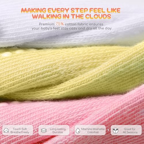 Aroveea Baby Toddler Socks Grip Non Slip Boys Girls Cotton 12 Pack for 5-7 Years Kids Ankle Cute Socks 6M-7Years - Image 5