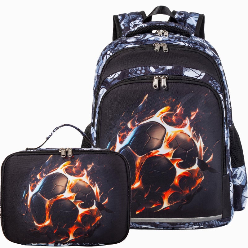 AUIVTY Soccer Backpack for Boys Kindergarten Elementary Midlle School Bookbag with Lunch Box Teenager Ages 412 Travel Camp Sport Soccer Golden - Image 2