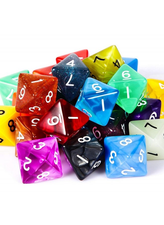 TecUnite - 25 Pieces Polyhedral Dice Set With Black Pouch For Other Table Games With Random Multi Colored Assortment (Transparent And Dots,8 Sides) - Image 1