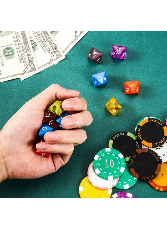 TecUnite - 25 Pieces Polyhedral Dice Set With Black Pouch For Other Table Games With Random Multi Colored Assortment (Transparent And Dots,8 Sides) - Image 1