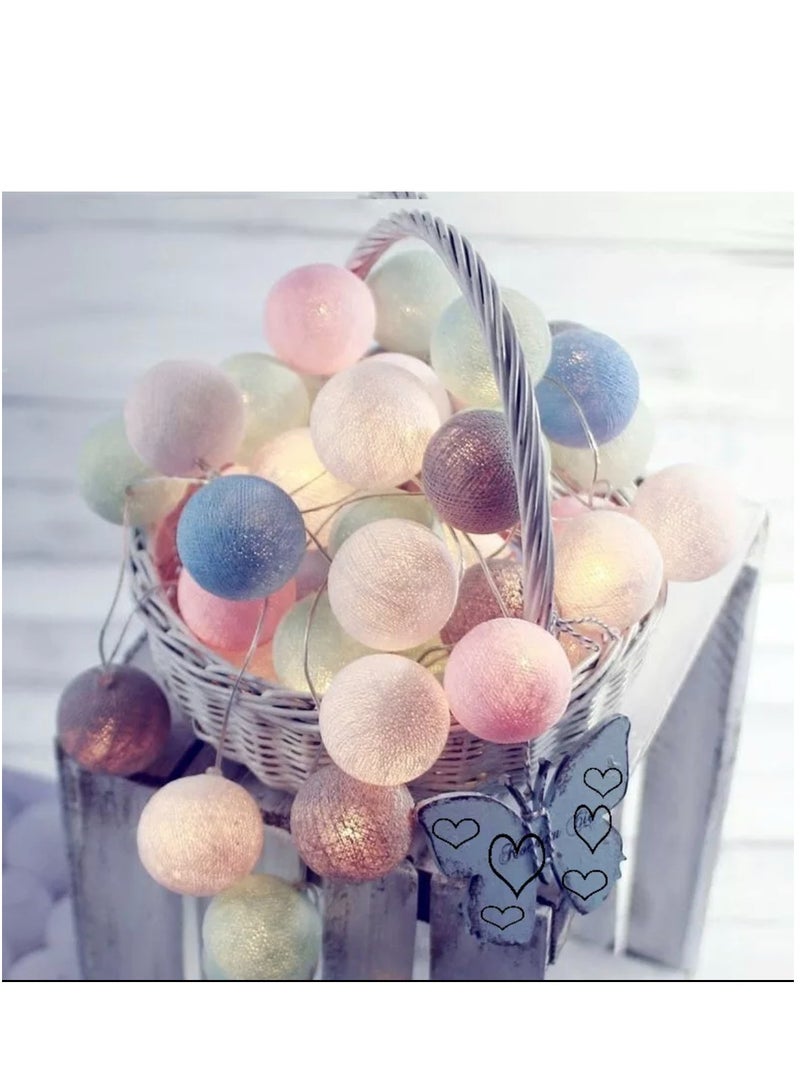 BLUE CORAL كرات قطنية 40 مصباح LED ملون بطول 6 أمتار، سلسلة أضواء خيالية للشوارع، زينة الأشجار، غرفة الأطفال، المنزل، حفلات الزفاف الخارجية، حديقة الفناء (MACRON)  - Image 1