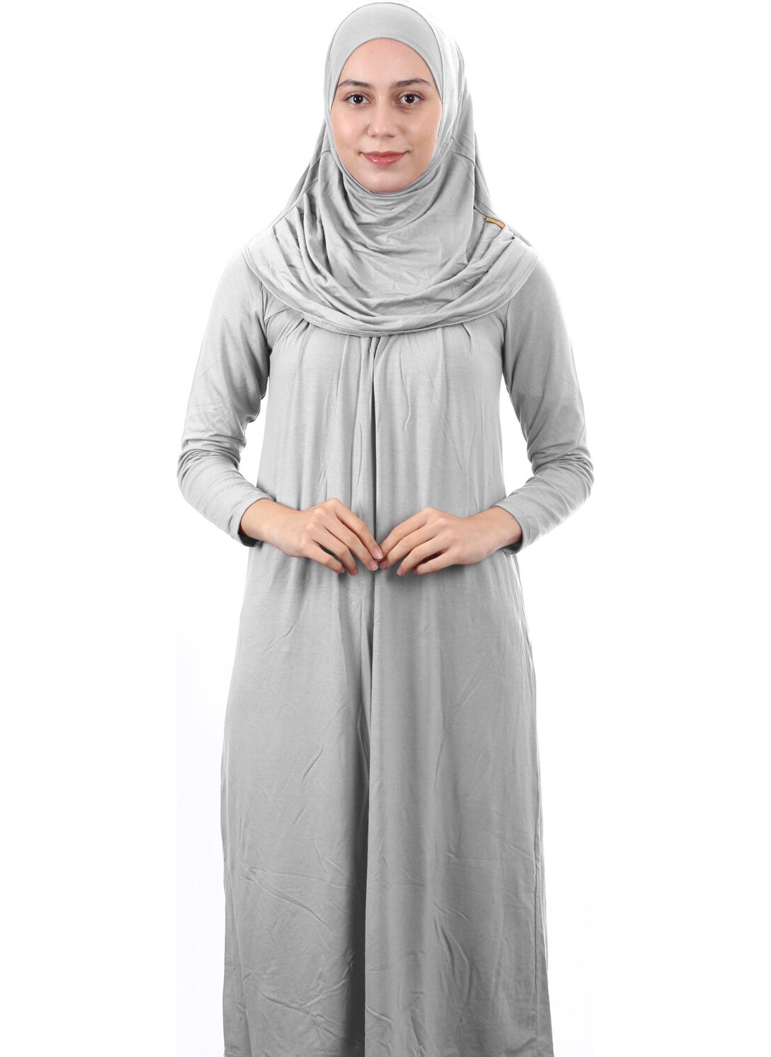 İhvan Online Waiter Size 12-15 Years Gray One Piece Women's Prayer Dress with Headscarf  - Image 1