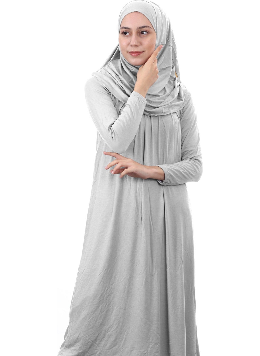 İhvan Online Waiter Size 12-15 Years Gray One Piece Women's Prayer Dress with Headscarf  - Image 2