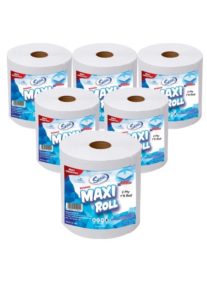 Swish Super Maxi Roll Tissue Paper, 800g, Hand Towels 2 Ply - 6 Rolls - Image 1