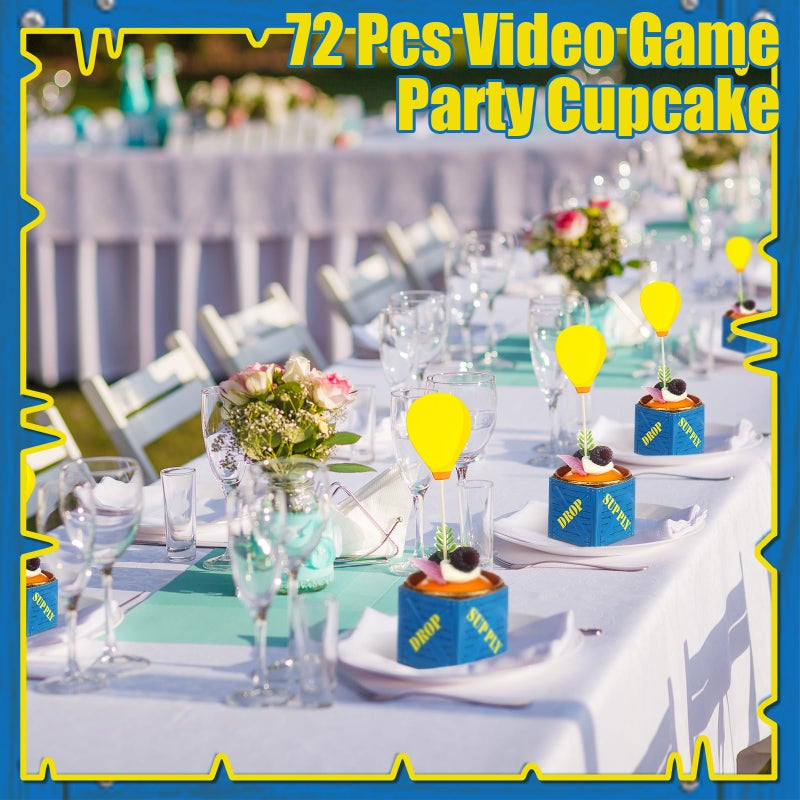 Vesici 72 Pcs Video Game Party Cupcake Topper Wrapper Game Theme Birthday Decorations Birthday Cupcake Picks Party Supplies - Image 5