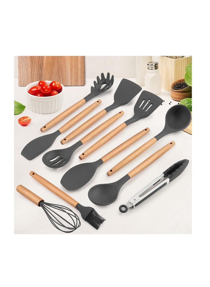 طقم أدوات طهي من السيليكون بسطح مانع للالتصاق مكون من 11 قطعة أسود 12.5x12.5x33سم - Image 2