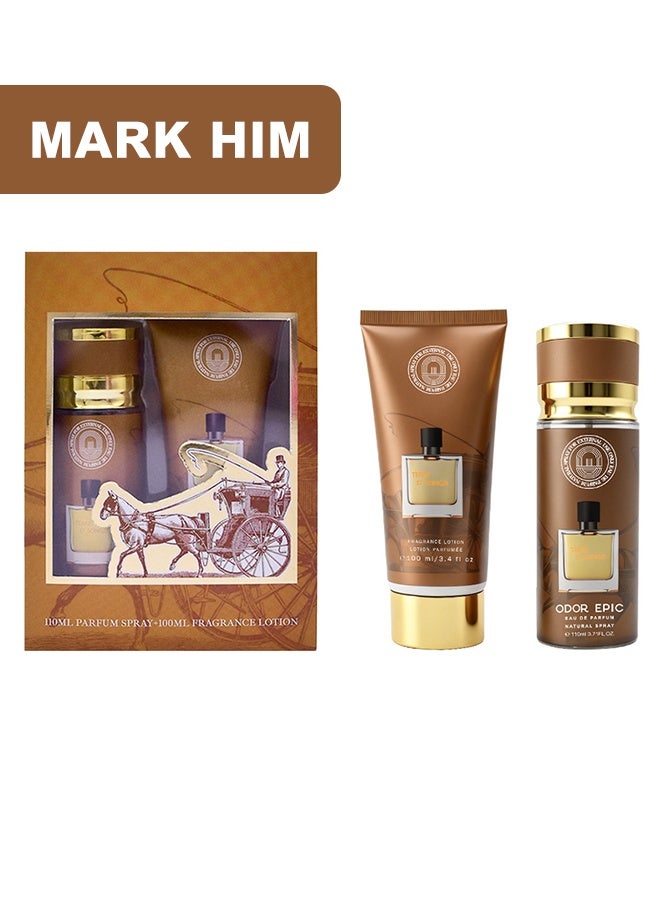MARK HIM Men’s Spicy Woody Perfume & Hand Lotion Gift Set, 2PCS Fragrance Kit ,Luxury Eau de Parfum Gift for Men, Valentine’s Day, Anniversary, Birthday - Image 1