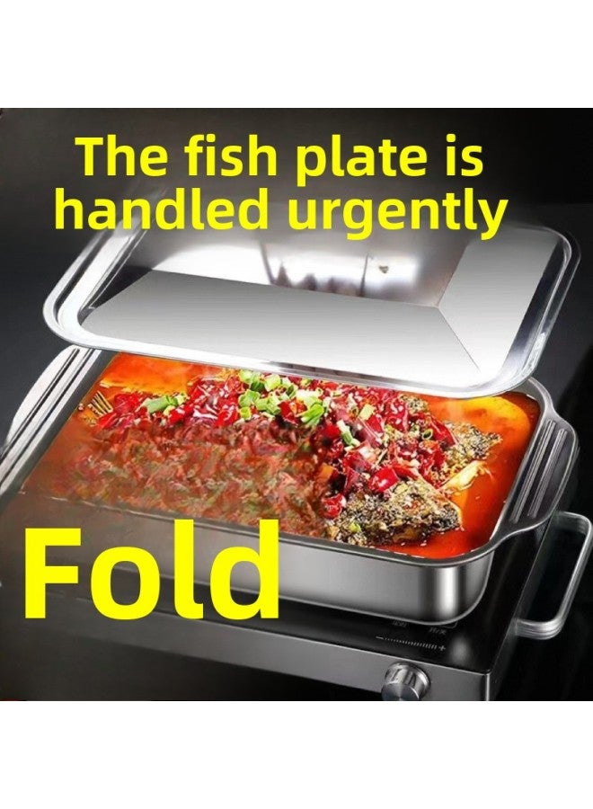 Stainless Steel Grilled Fish Plate Induction Cooker Crayfish Plate Thickened Fish Plate Household Seafood Special Pot-Color:Special 41cm Stainless Steel Cover  - Image 2