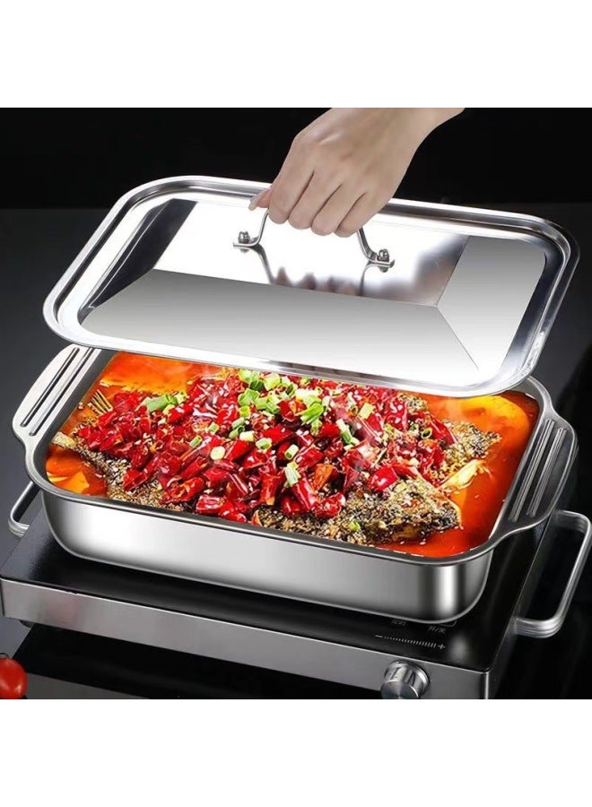 Stainless Steel Grilled Fish Plate Induction Cooker Crayfish Plate Thickened Fish Plate Household Seafood Special Pot-Color:Special 41cm Stainless Steel Cover  - Image 3