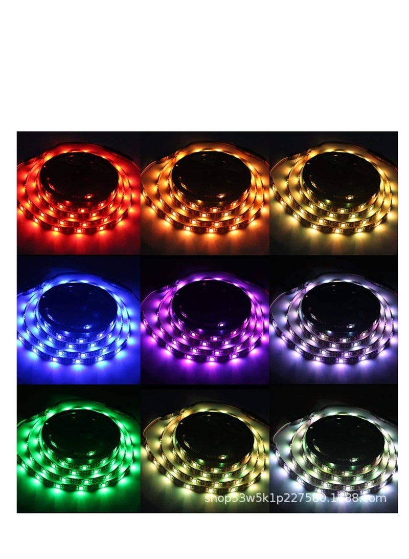 اليشمك اسم المنتج: شريط إضاءة LED 5V RGB مع جهاز تحكم عن بعد بـ 24 مفتاح وصندوق بطارية - شريط مقاوم للماء بطول 5 أمتار لإضاءة خلفية للتلفزيون وإضاءة جوية - Image 4