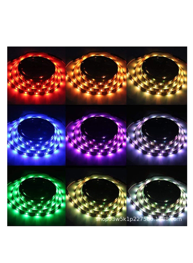اليشمك اسم المنتج: شريط إضاءة LED 5V RGB مع جهاز تحكم عن بعد بـ 24 مفتاح وصندوق بطارية - شريط مقاوم للماء بطول 5 أمتار لإضاءة خلفية للتلفزيون وإضاءة جوية - Image 2