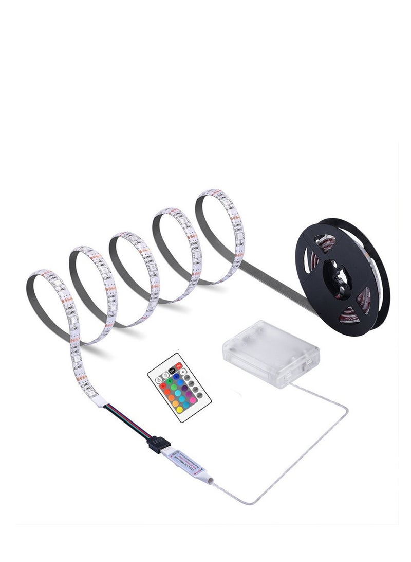 اليشمك اسم المنتج: شريط إضاءة LED 5V RGB مع جهاز تحكم عن بعد بـ 24 مفتاح وصندوق بطارية - شريط مقاوم للماء بطول 5 أمتار لإضاءة خلفية للتلفزيون وإضاءة جوية - Image 5