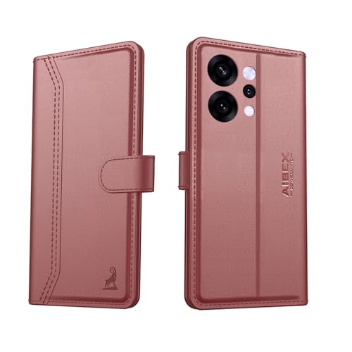 AIBEX ® Compatible for Oppo Reno 14 5G Flip Cover Leather Finish with Magnatic Closure | Inside TPU with Card Pockets | Wallet Stand | Complete Protection Flip Case -Brown - Image 1