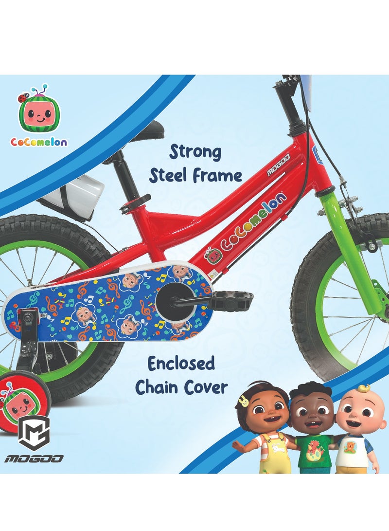 MOGOO Rayon 14-Inch Kids Bike|14 Inch Wheel Size|Adjustable Seat |Training Wheels | Cocomelon Red Color - Image 3