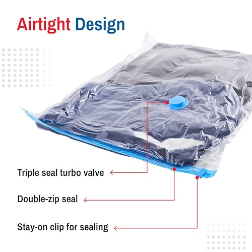 Spacesaver Premium Vacuum Storage Bags. 80% More Storage! Hand-Pump for Travel! Double-Zip Seal and Triple Seal Turbo-Valve for Max Space Saving! (Jumbo 6 Pack) - Image 5