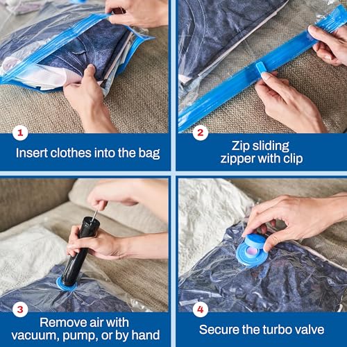 Spacesaver Premium Vacuum Storage Bags. 80% More Storage! Hand-Pump for Travel! Double-Zip Seal and Triple Seal Turbo-Valve for Max Space Saving! (Jumbo 6 Pack) - Image 2