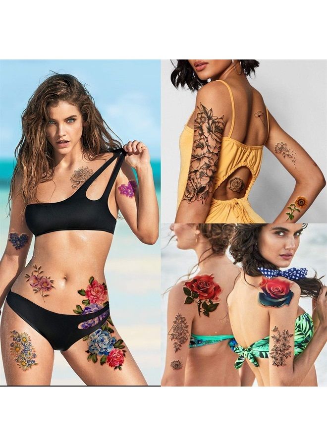 Yazhiji 40 sheets Waterproof Temporary Tattoos Large Flowers Collection Lasting Fake Tattoo Stickers for Women or Girls Beauty Decoration - Image 5