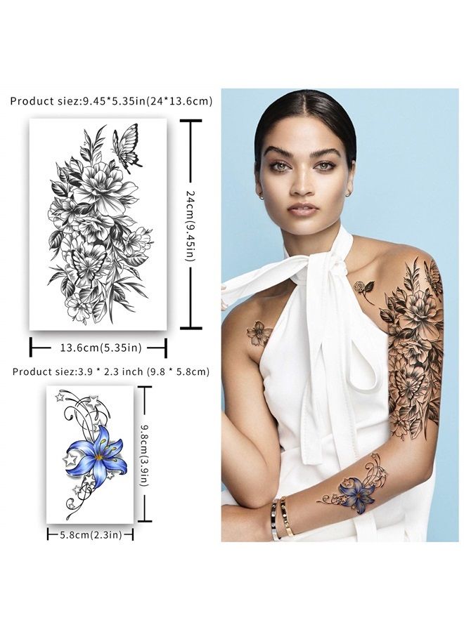 Yazhiji 40 sheets Waterproof Temporary Tattoos Large Flowers Collection Lasting Fake Tattoo Stickers for Women or Girls Beauty Decoration - Image 2
