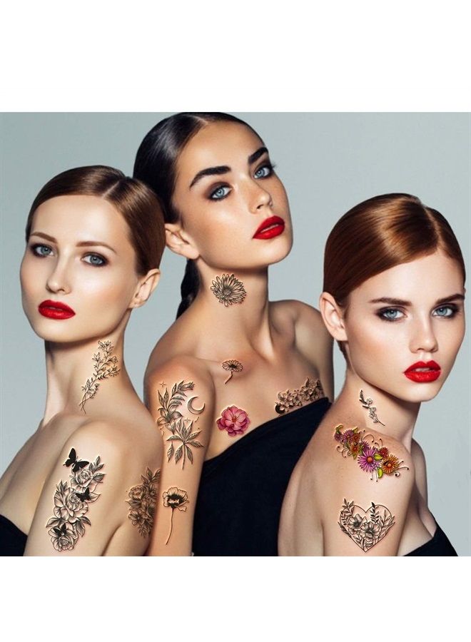 Yazhiji 40 sheets Waterproof Temporary Tattoos Large Flowers Collection Lasting Fake Tattoo Stickers for Women or Girls Beauty Decoration - Image 3