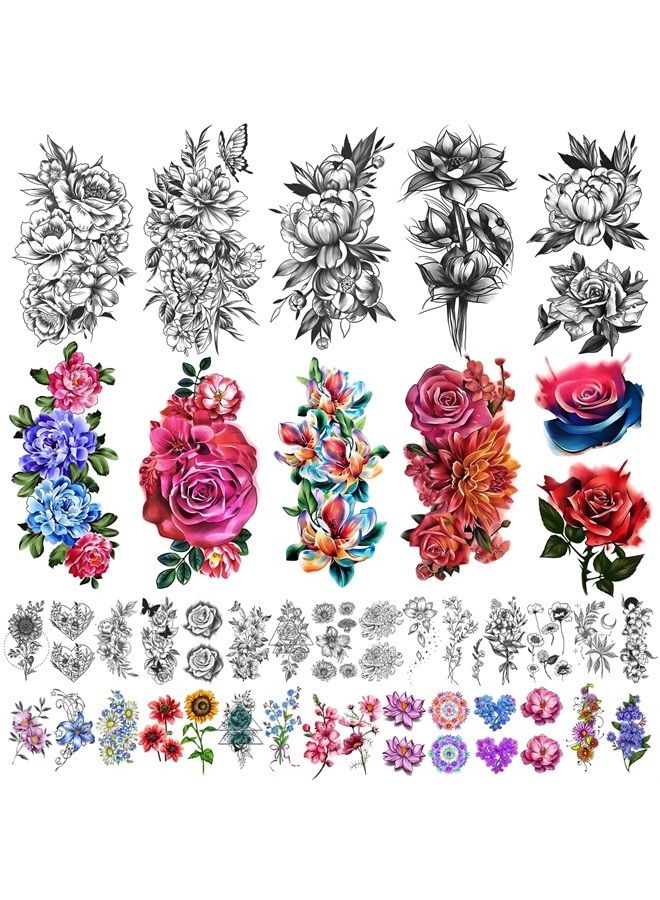 Yazhiji 40 sheets Waterproof Temporary Tattoos Large Flowers Collection Lasting Fake Tattoo Stickers for Women or Girls Beauty Decoration - Image 1