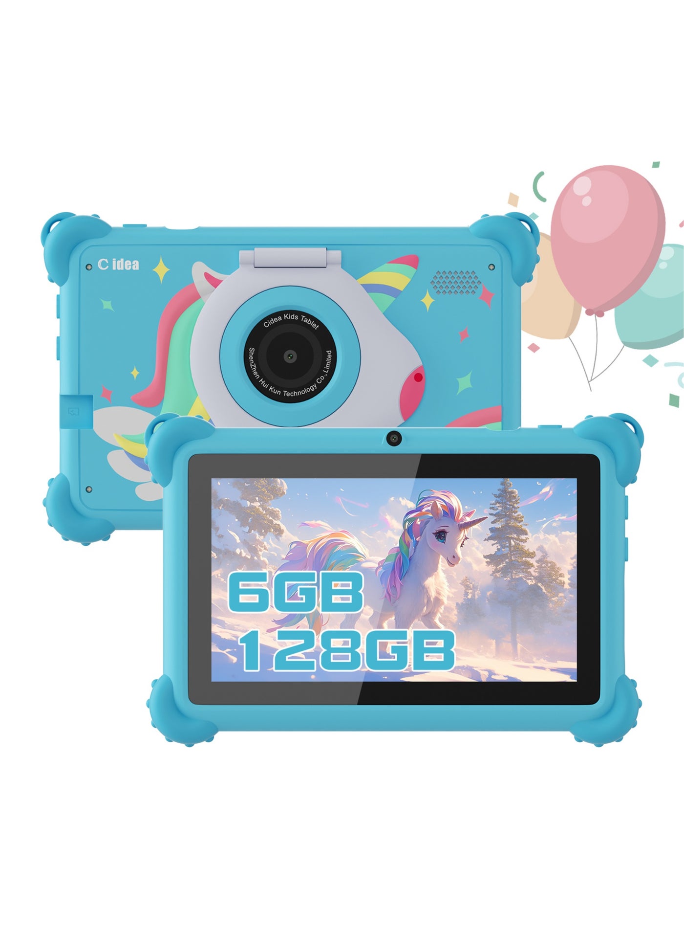 C idea 7 inch Kids Tablet Android System Expandable 512GB 600*1024 IPS For Boy Girl Education Blue