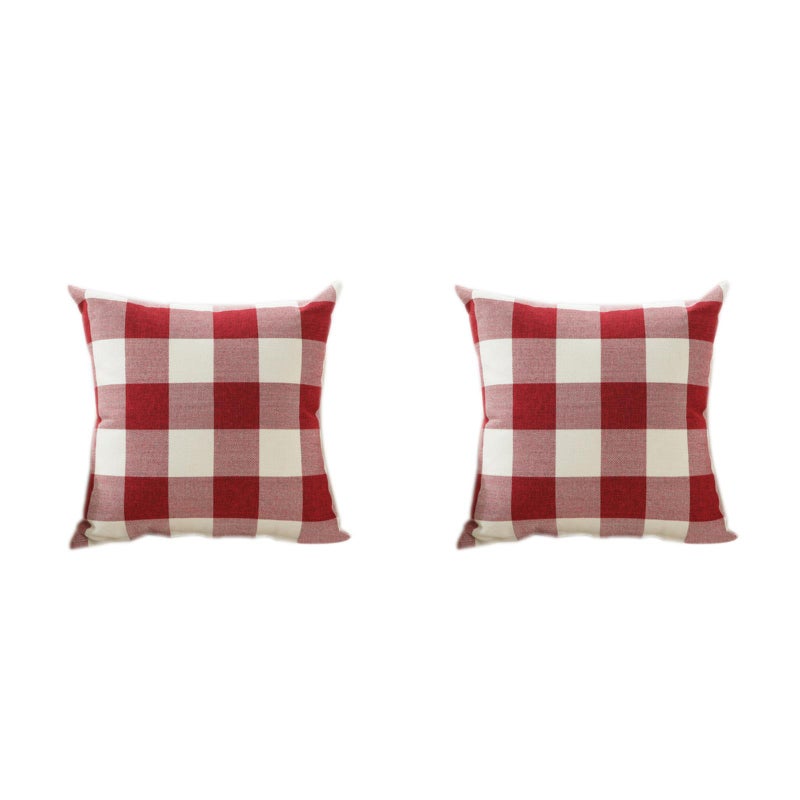 2pcs Vintage Checkers Plaids Throw Pillow Cover Decorative Cushion Pillowcase 45cm x 45cm (Red And White) - Image 5