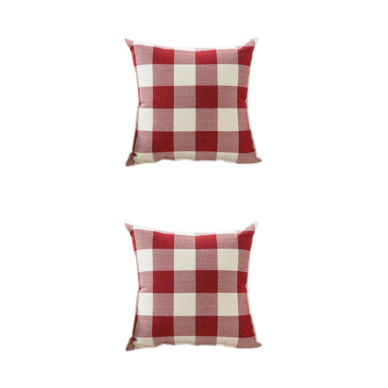 2pcs Vintage Checkers Plaids Throw Pillow Cover Decorative Cushion Pillowcase 45cm x 45cm (Red And White) - Image 1
