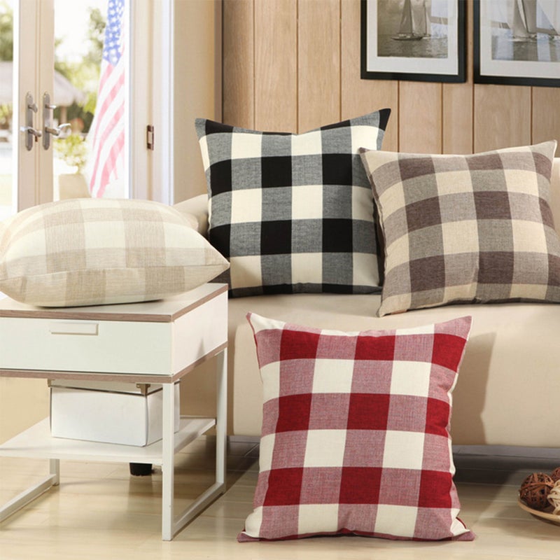 2pcs Vintage Checkers Plaids Throw Pillow Cover Decorative Cushion Pillowcase 45cm x 45cm (Red And White) - Image 4