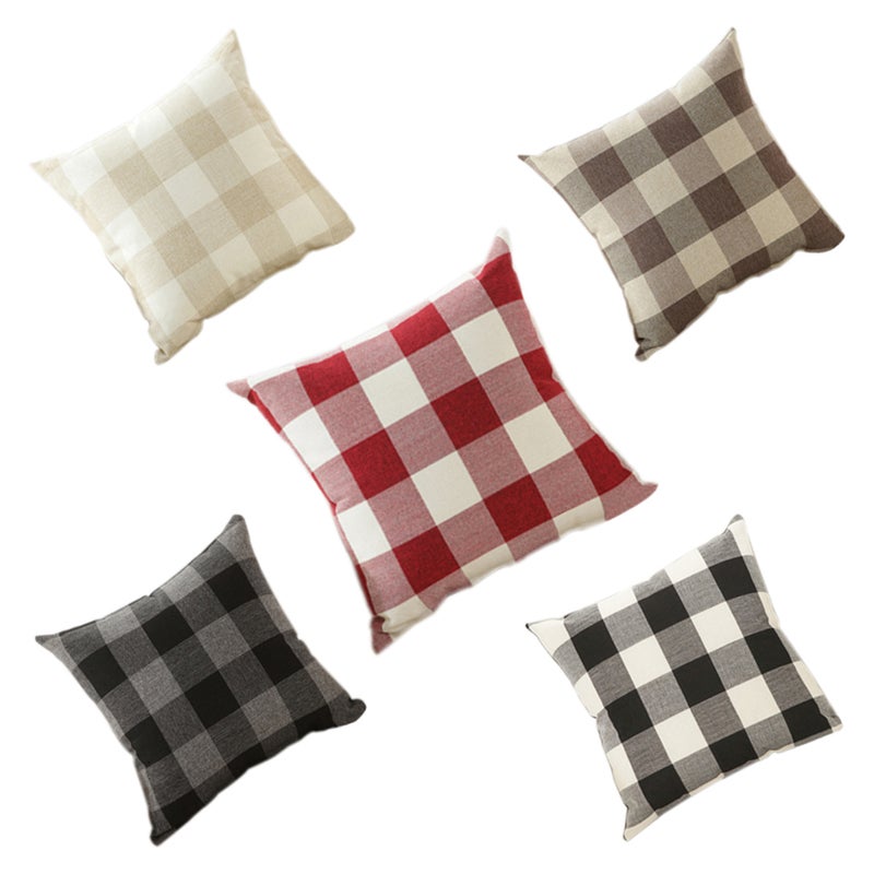 2pcs Vintage Checkers Plaids Throw Pillow Cover Decorative Cushion Pillowcase 45cm x 45cm (Red And White) - Image 2