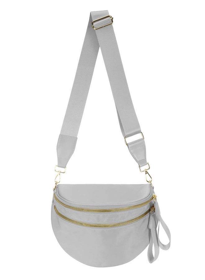 MEISEY Pure Colour Crossbody Bag Bum Bag for Women,Spacious Purse Fanny Packs Belt Bag,Oversized Bum Bag, Colour Bum Bag-Light Grey, 11.0 Inches X 8.6 Inches X 4.5 Inches, Casual - Image 1