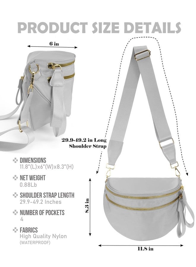MEISEY Pure Colour Crossbody Bag Bum Bag for Women,Spacious Purse Fanny Packs Belt Bag,Oversized Bum Bag, Colour Bum Bag-Light Grey, 11.0 Inches X 8.6 Inches X 4.5 Inches, Casual - Image 3