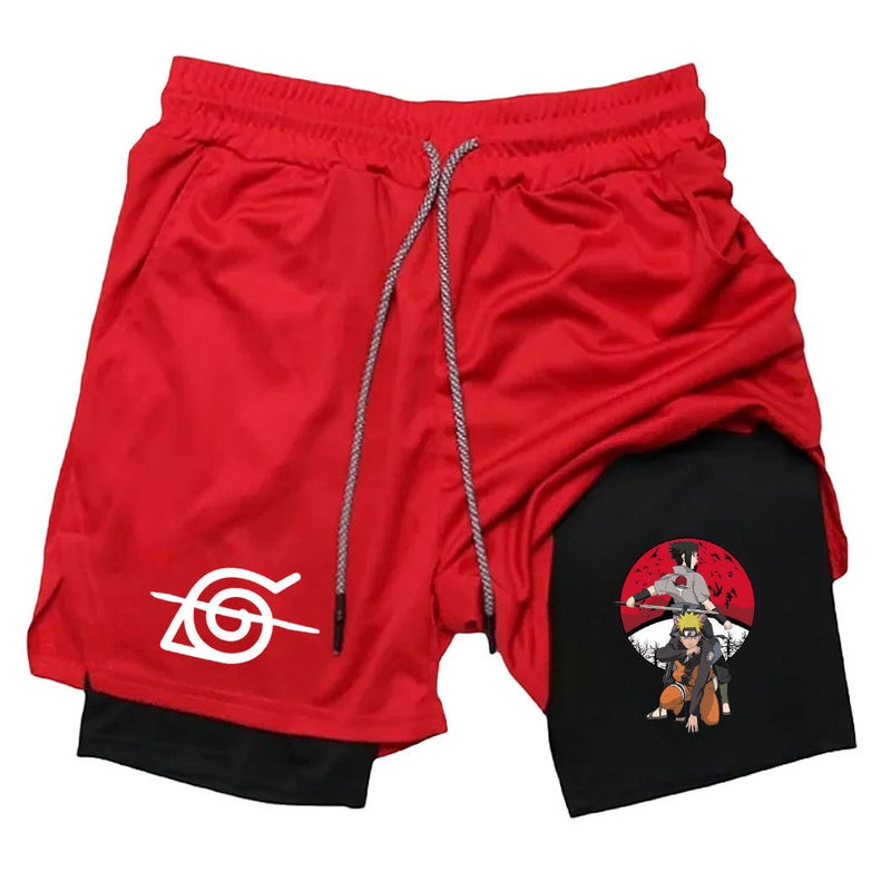Beach Pants Cartoon Naruto Print Sports Shorts Stretch Breathable Casual Double-Layer Shorts - Image 1