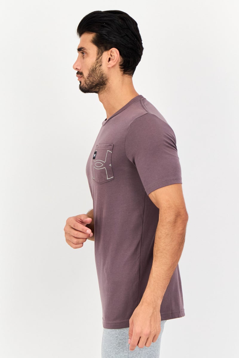 UNDER ARMOUR تي شيرتات رجالية فضفاضة بأكمام قصيرة للخارج، موف - Image 2