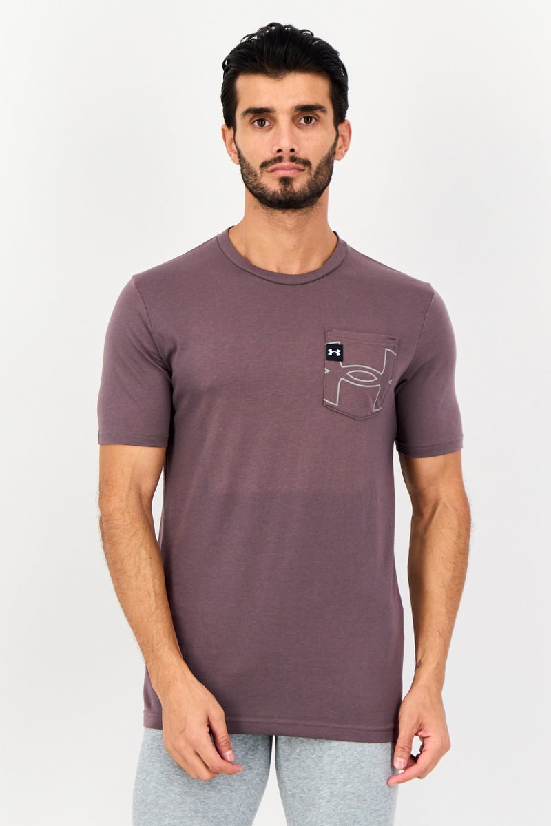 UNDER ARMOUR تي شيرتات رجالية فضفاضة بأكمام قصيرة للخارج، موف - Image 1