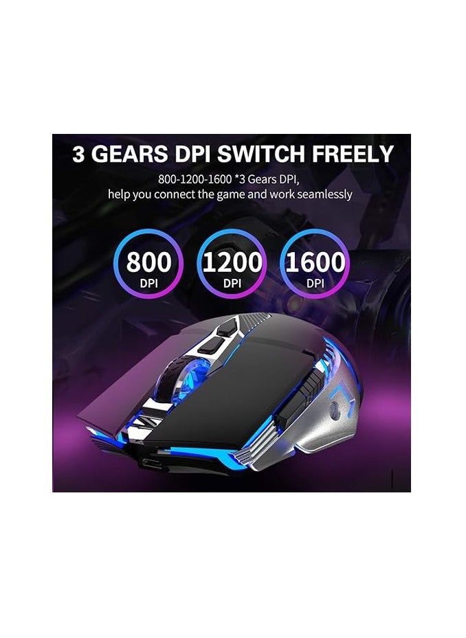 Generic AULA SC200 Rechargeable Bluetooth Mouse, LED Wireless Gaming Mouse with Side Buttons, DPI Adjustable Multi-Device(BT5.0+BT3.0+2.4G) Office Games Computer Mice for PC Mac Laptop/Tablet/Cellphone, Black  - Image 2