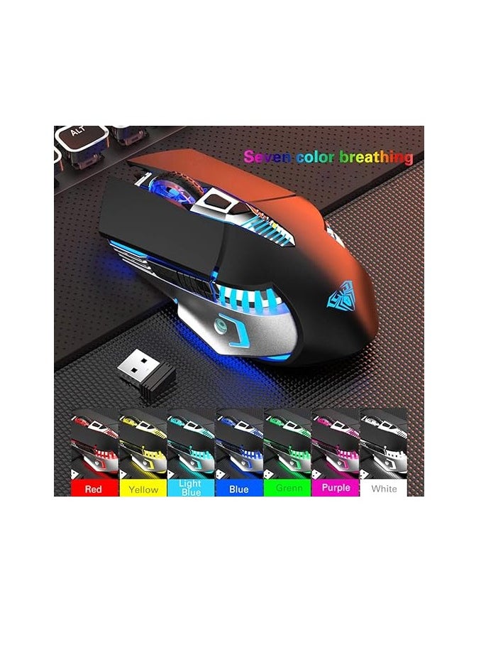 Generic AULA SC200 Rechargeable Bluetooth Mouse, LED Wireless Gaming Mouse with Side Buttons, DPI Adjustable Multi-Device(BT5.0+BT3.0+2.4G) Office Games Computer Mice for PC Mac Laptop/Tablet/Cellphone, Black  - Image 3