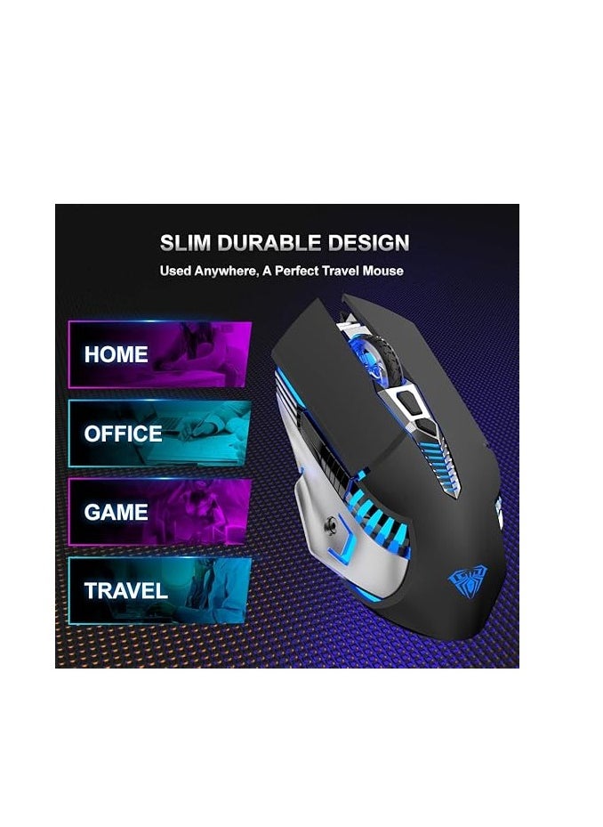 Generic AULA SC200 Rechargeable Bluetooth Mouse, LED Wireless Gaming Mouse with Side Buttons, DPI Adjustable Multi-Device(BT5.0+BT3.0+2.4G) Office Games Computer Mice for PC Mac Laptop/Tablet/Cellphone, Black  - Image 5