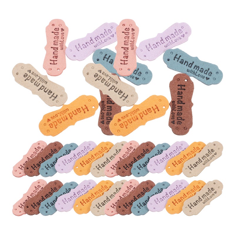 60pcs Handmade Tags For Crochet Sewing Labels For Handmade Items Imitation Leather Labels Ideal For Clothes Embossed Label DIY Clothes Labels Handmade PU Tags For Crochet - Image 1